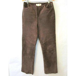 Genuine Suede Pants Sz 6 Dark Brown Leather Fully Lined Raw Hem Margaret Godfrey